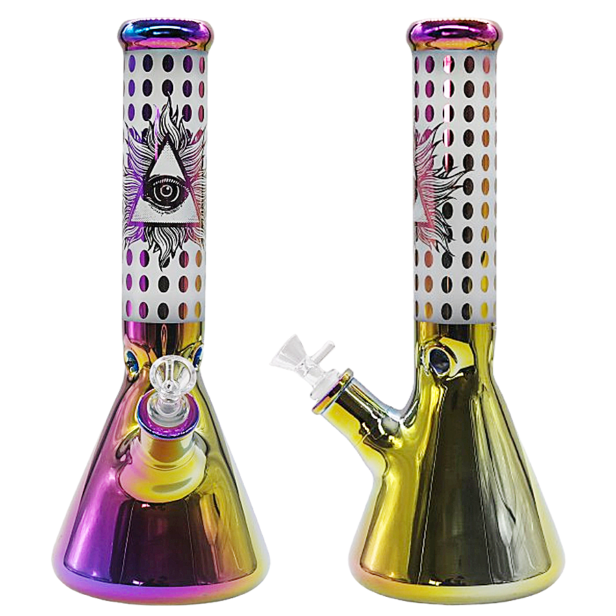 Mixed Printed Designs Electroplated Heavy Beaker Waterpipe (YB361) | 14 inches | Assorted Colors product image